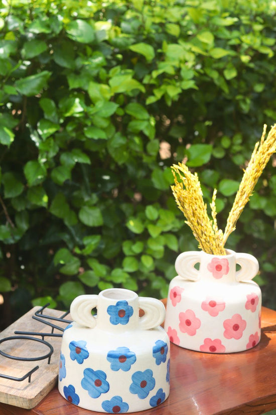 handmade Floral Print Ceramic Vases