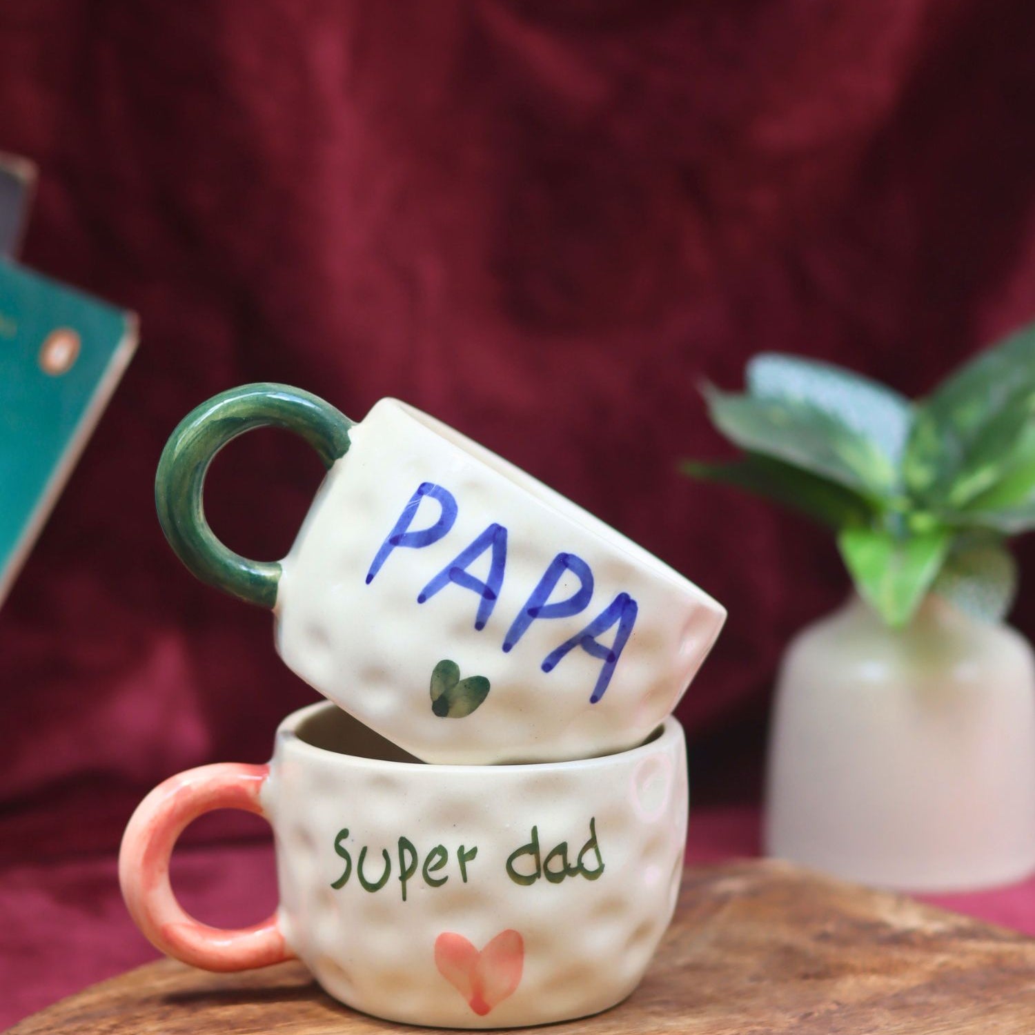 handmade Set of 2 - Super DAD & PAPA Mugs combo