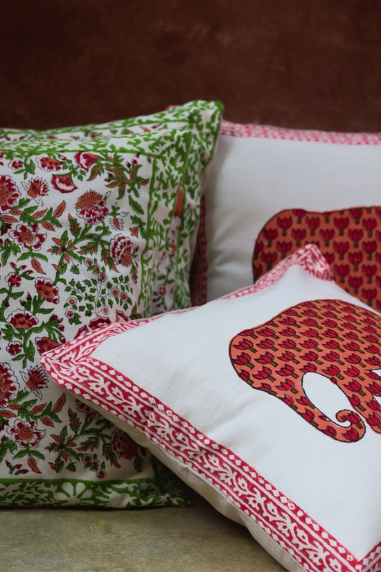 Liana vine & Ele block Printed cushion cover combo handmade in India
