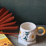 Daisy bloom handmade ceramic coffee mug 