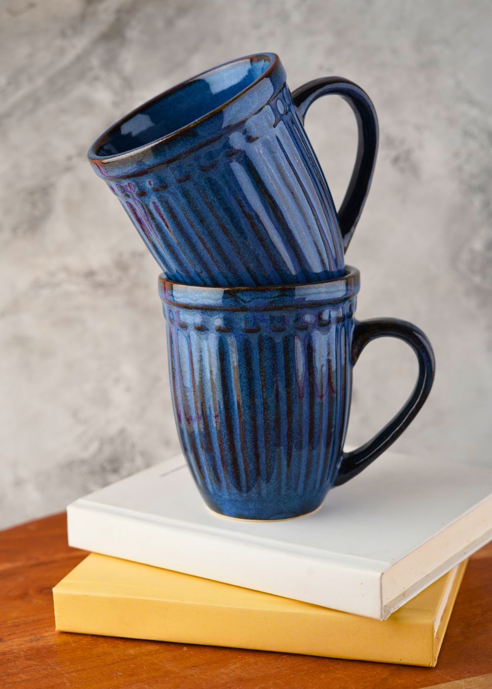 royal blue vintage mug with adorable design