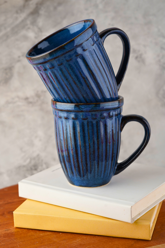 royal blue vintage mug with adorable design