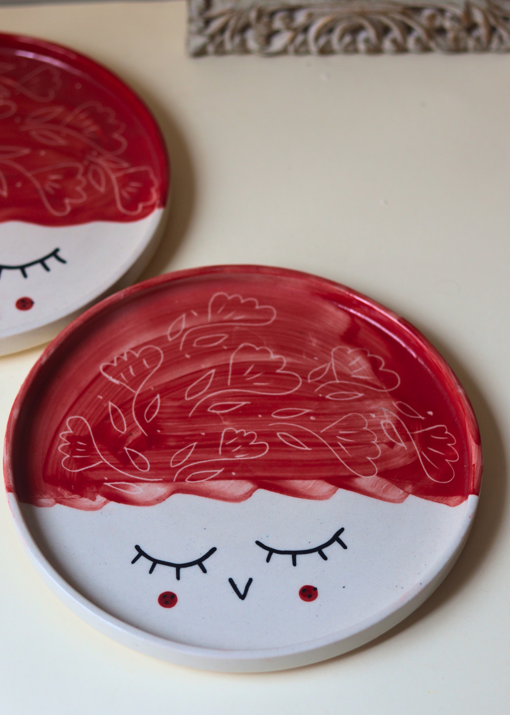 Red tweety platter handmade ceramic 