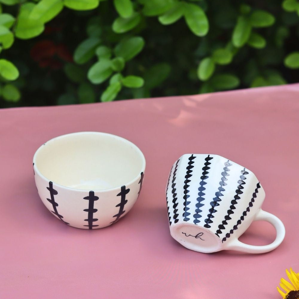 Set of 2 - Black Crosses Mug & Bowl Combo made by ceramic