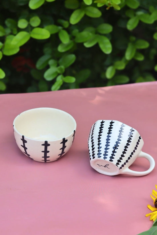 Set of 2 - Black Crosses Mug & Bowl Combo made by ceramic
