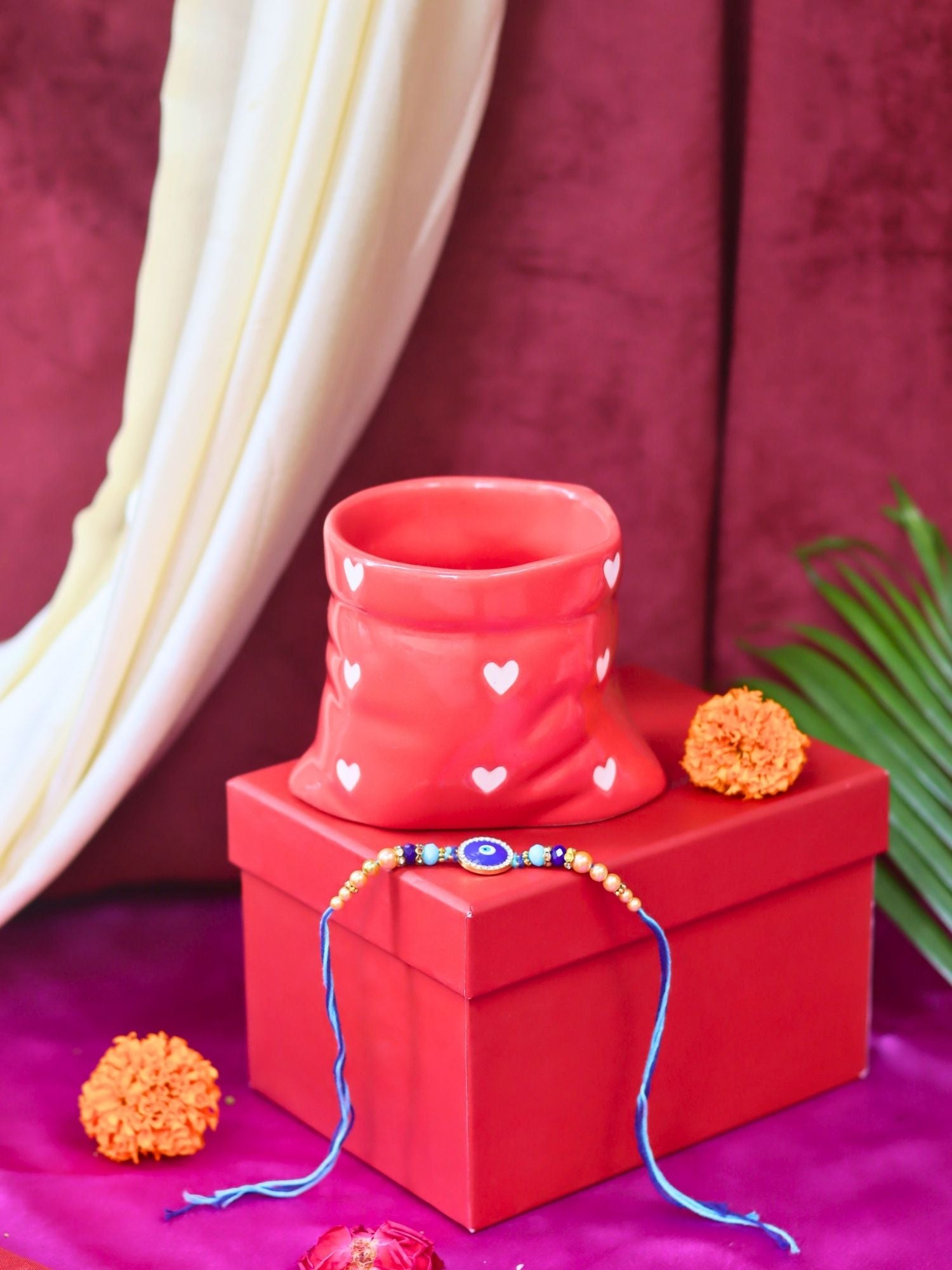 Red Heart Pouch Mug Rakhi gift box with premium quality material