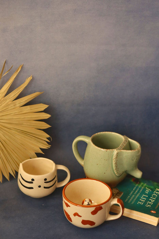 handmade ele, dog & kitty mugs made by ceramic 