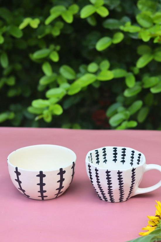 Set of 2 - Black Crosses Mug & Bowl Combo with premium quality material