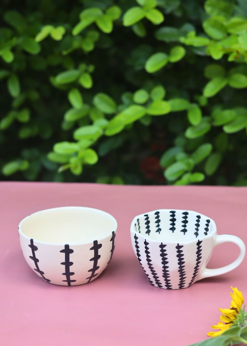Set of 2 - Black Crosses Mug & Bowl Combo with premium quality material