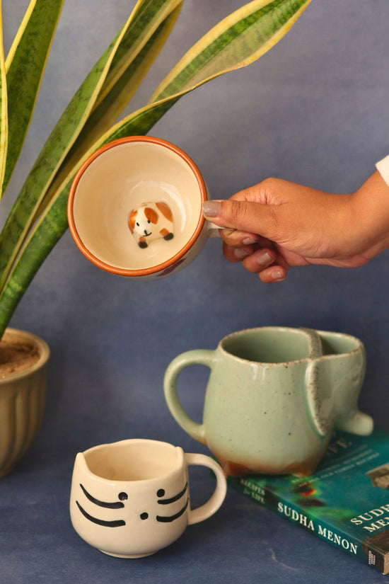 ele, dog & kitty mugs made by ceramic 