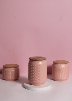 handmade pink airtight jar set of three made by ceramic