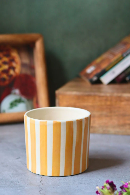 Striped Planter - Yellow handmade in India