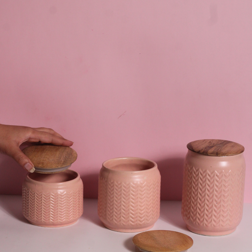 handmade pink airtight jars with wooden cover, combo