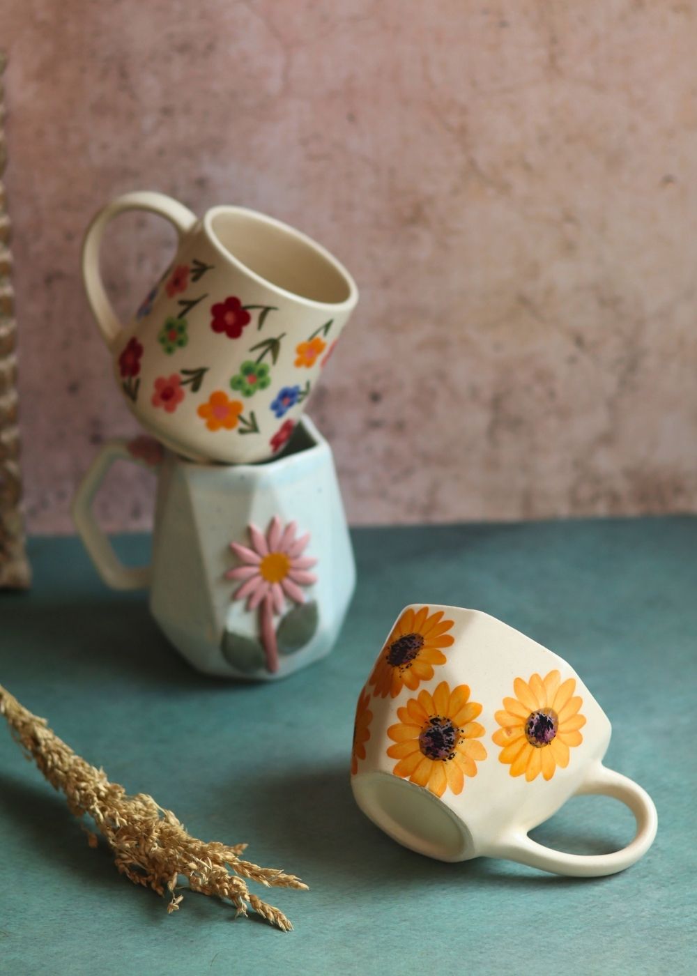handmade Set of 3 - Floral Flirt Mugs