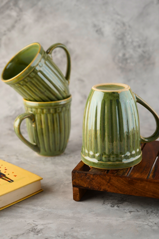 moss green vintage mug made by ceramic 