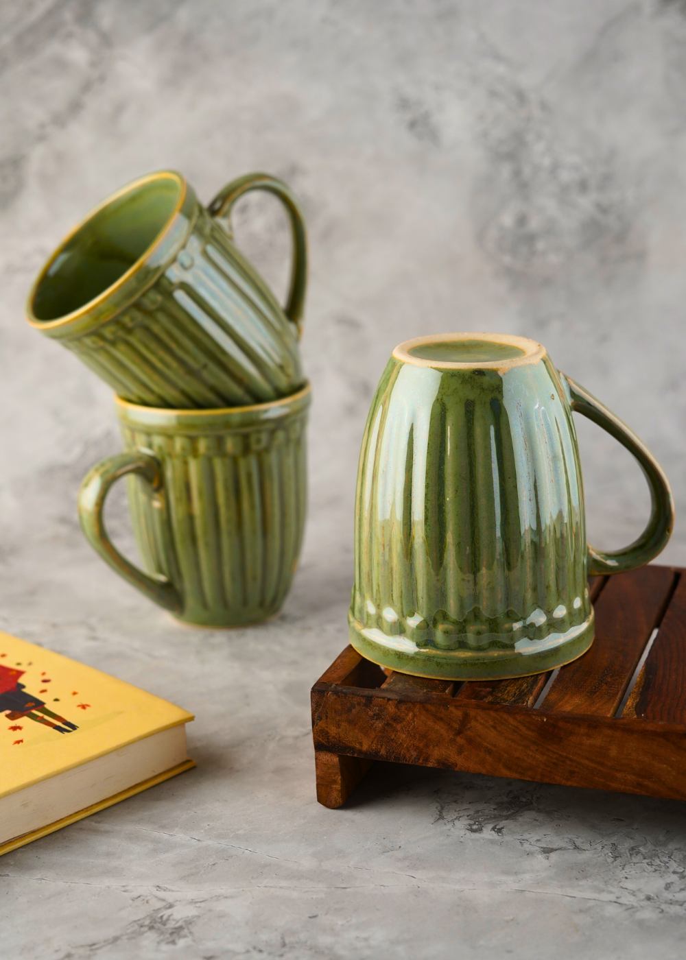 moss green vintage mug made by ceramic 