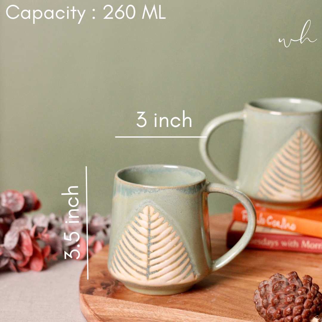 Sea green leaf mug height & breadth 