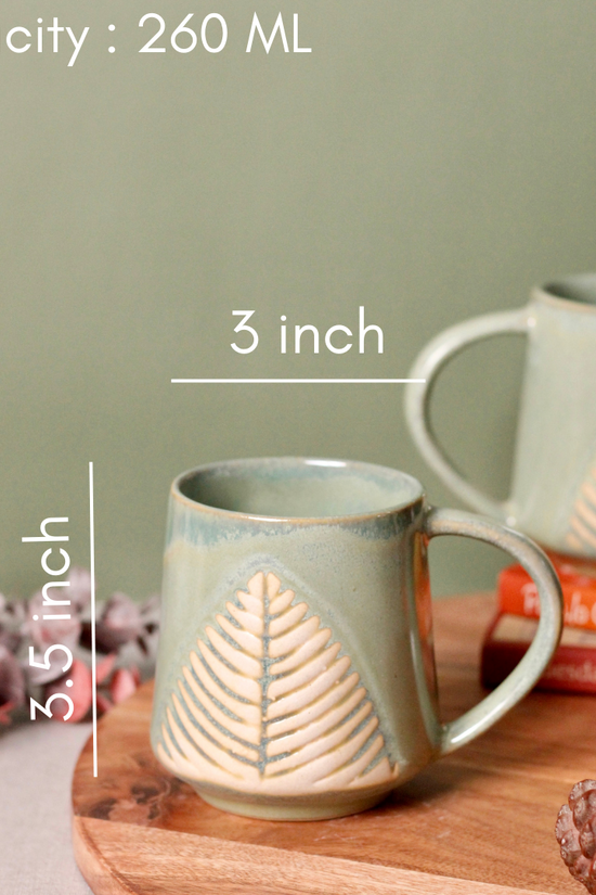 Sea green leaf mug height & breadth 