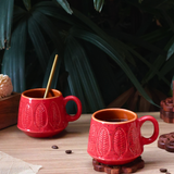 Red & Green Serene Leaf Coffee Mug- Set of Two