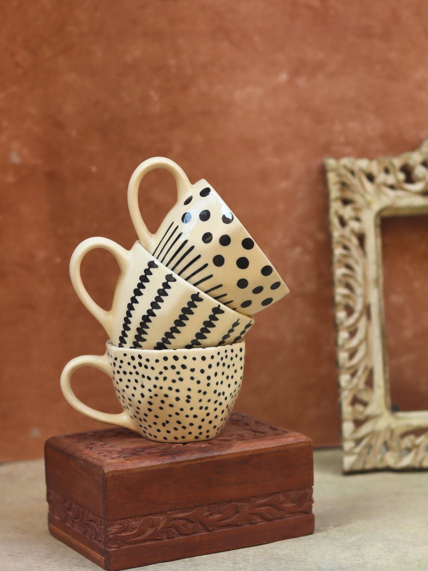 Black Patterned Mugs - Set of three