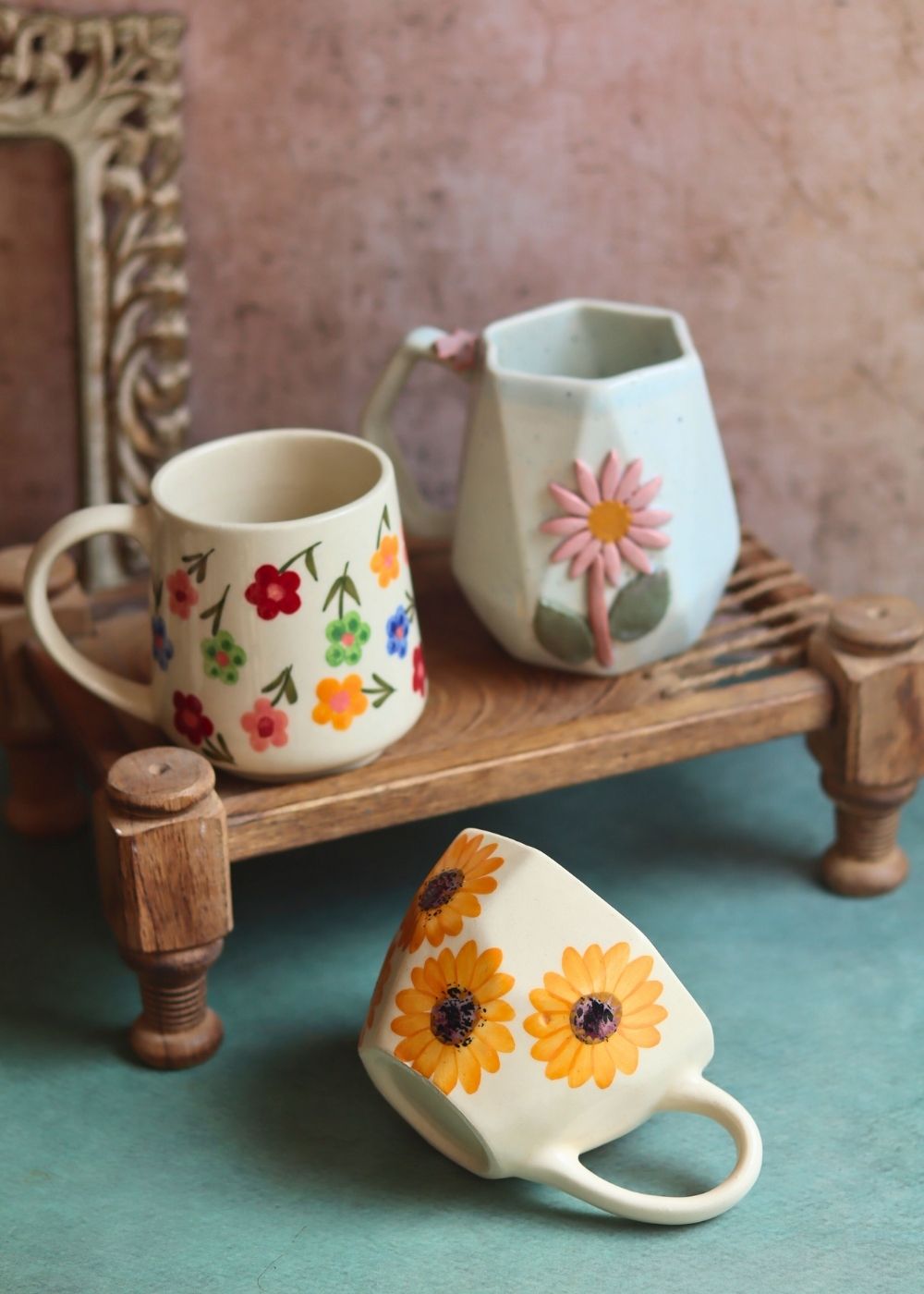 Set of 3 - Floral Flirt Mugs made by ceramic