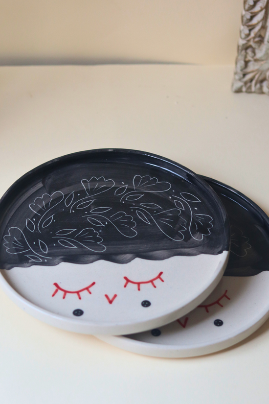 Ceramic white and black platter 
