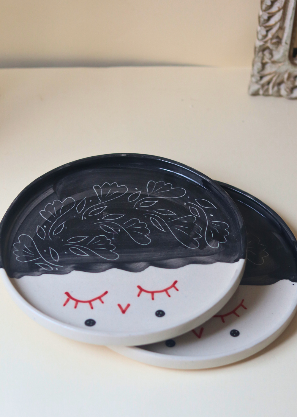 Ceramic white and black platter 