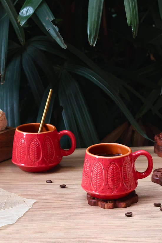 Red Serene Leaf Coffee Mug 