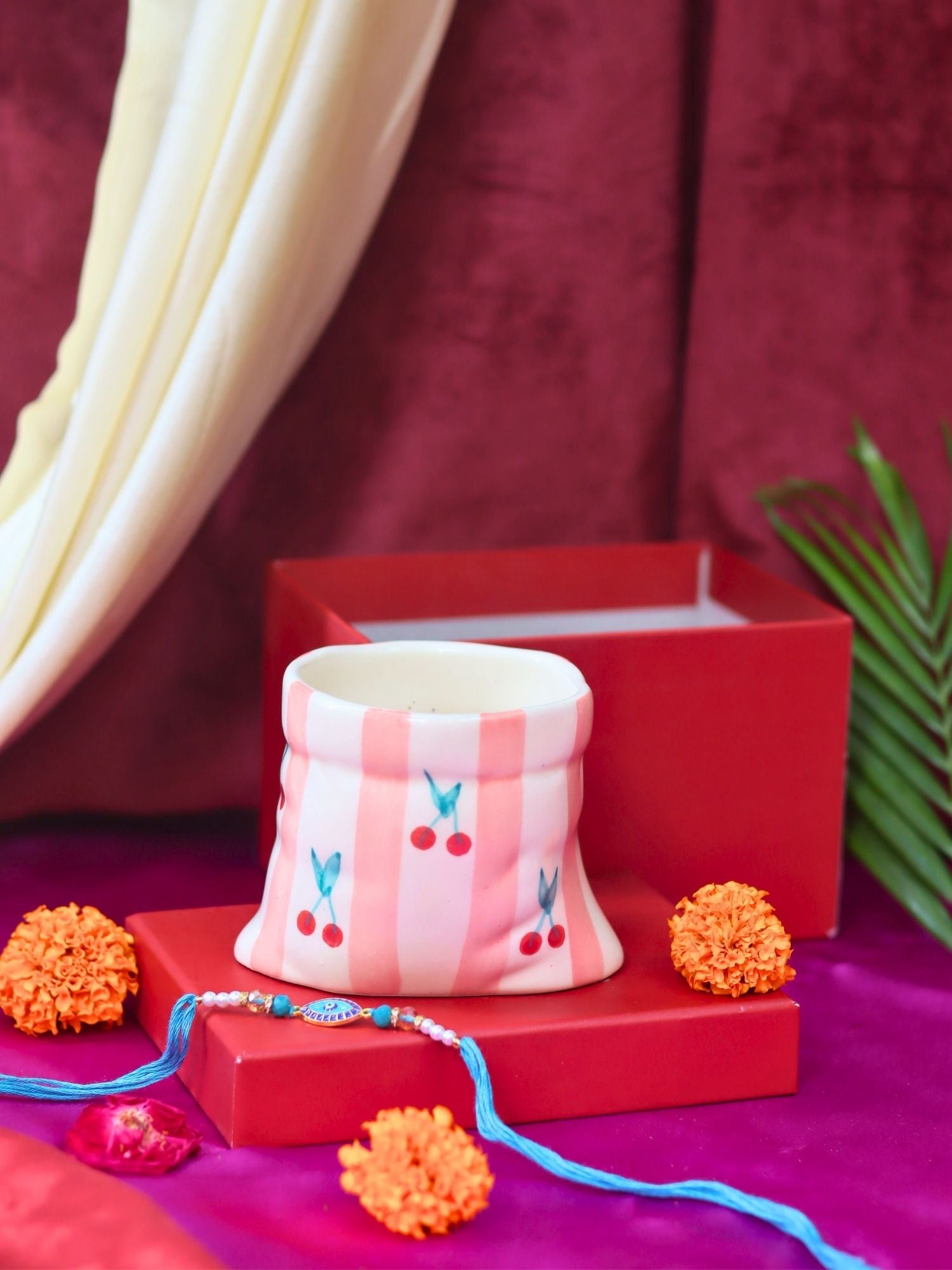 Striped Pouch Mug Rakhi gift box with premium quality material