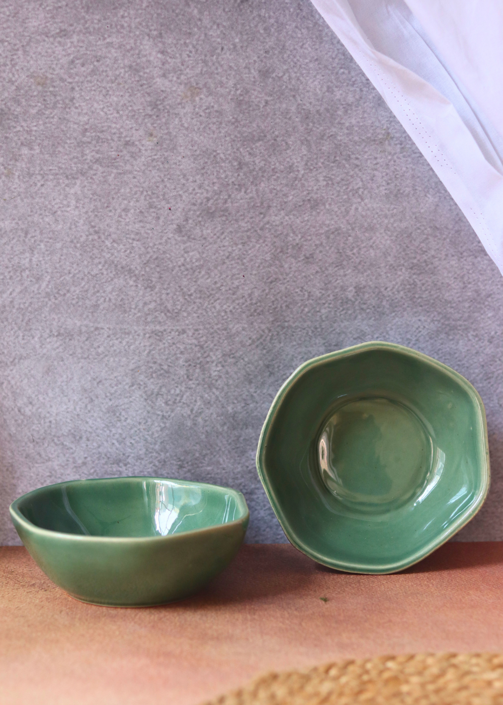 Two sea green dinnerware ceramic bowls 