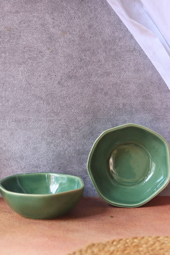 Two sea green dinnerware ceramic bowls 
