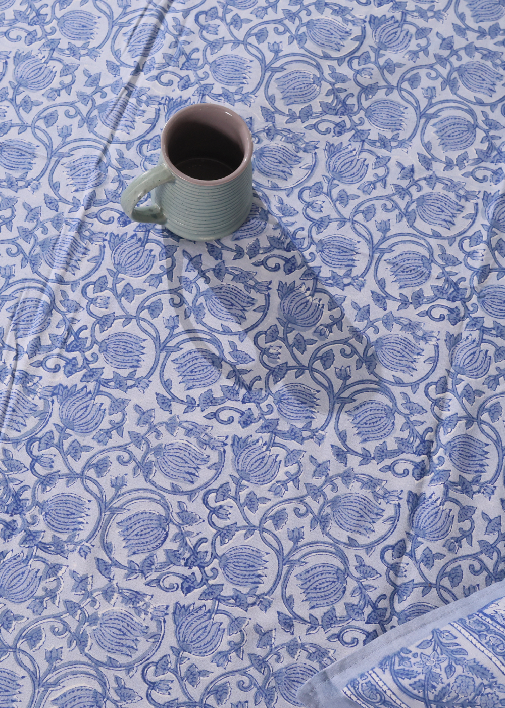Blue lotus block printed bedsheet