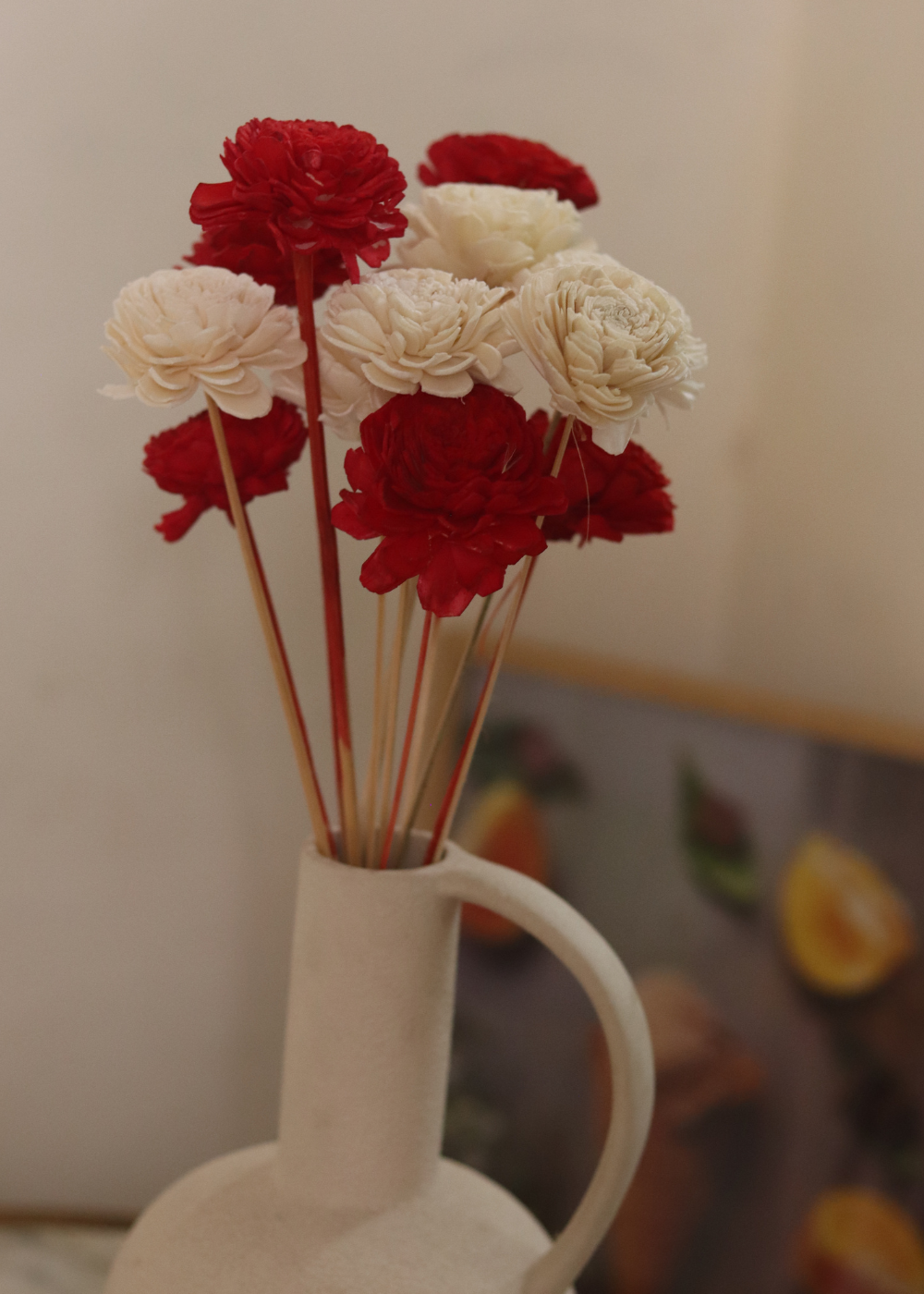 Dried flowers bunch red & white roses