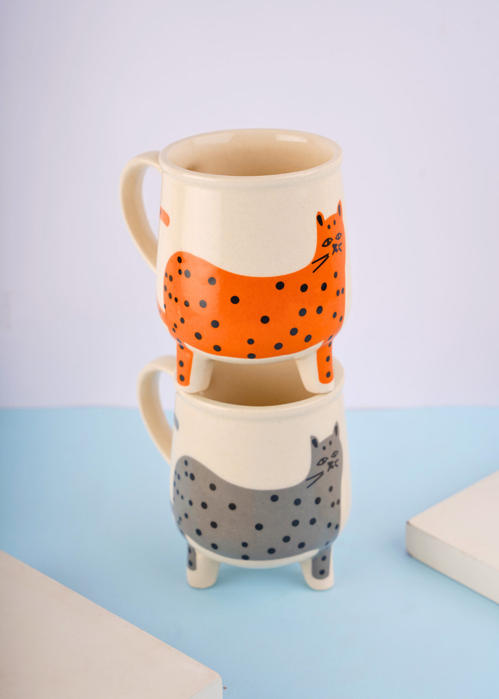 cat mugs set made by ceramic