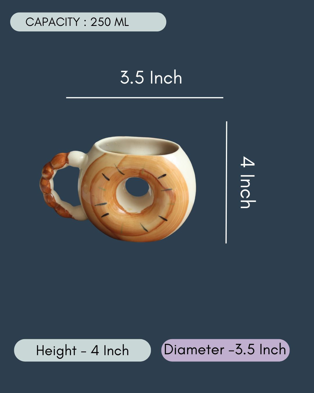 Donut Mug - Brown with size & Measurement