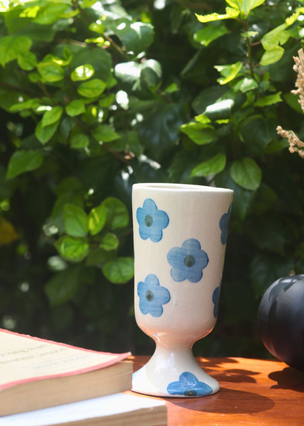 Blue Floral Wine Glass handmade in india