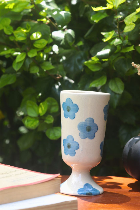 Blue Floral Wine Glass handmade in india