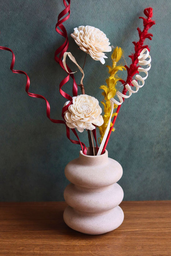 sanded moulded vase with assorted bunch combo handmade in india