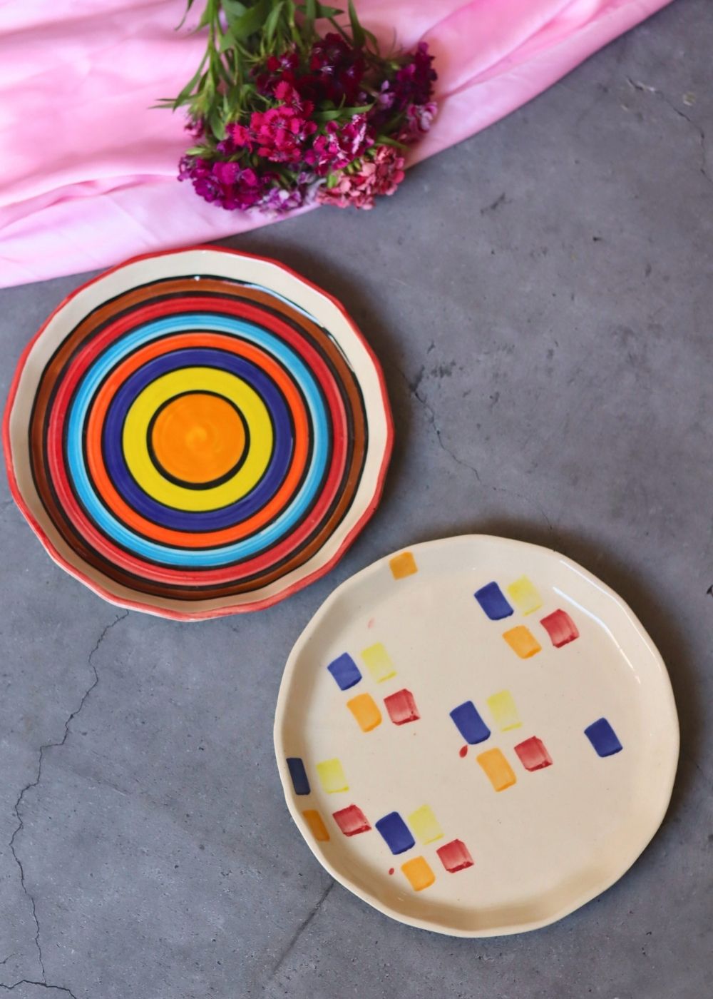 Rainbow swirl & Crayon Snack Plate handmade in india