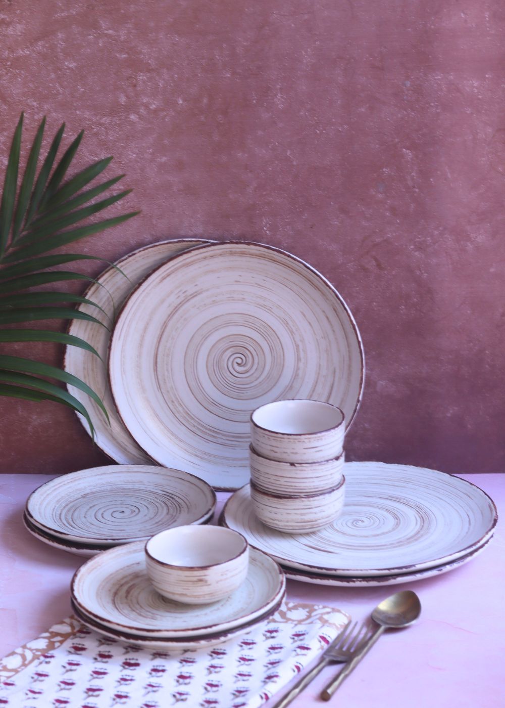 Set of 8 - Brown & White Dinner Set made by ceramic