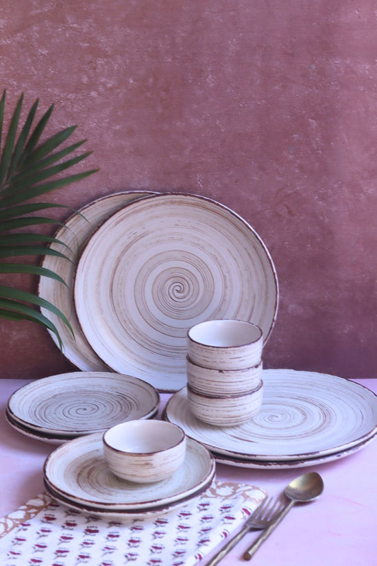 Set of 8 - Brown & White Dinner Set made by ceramic