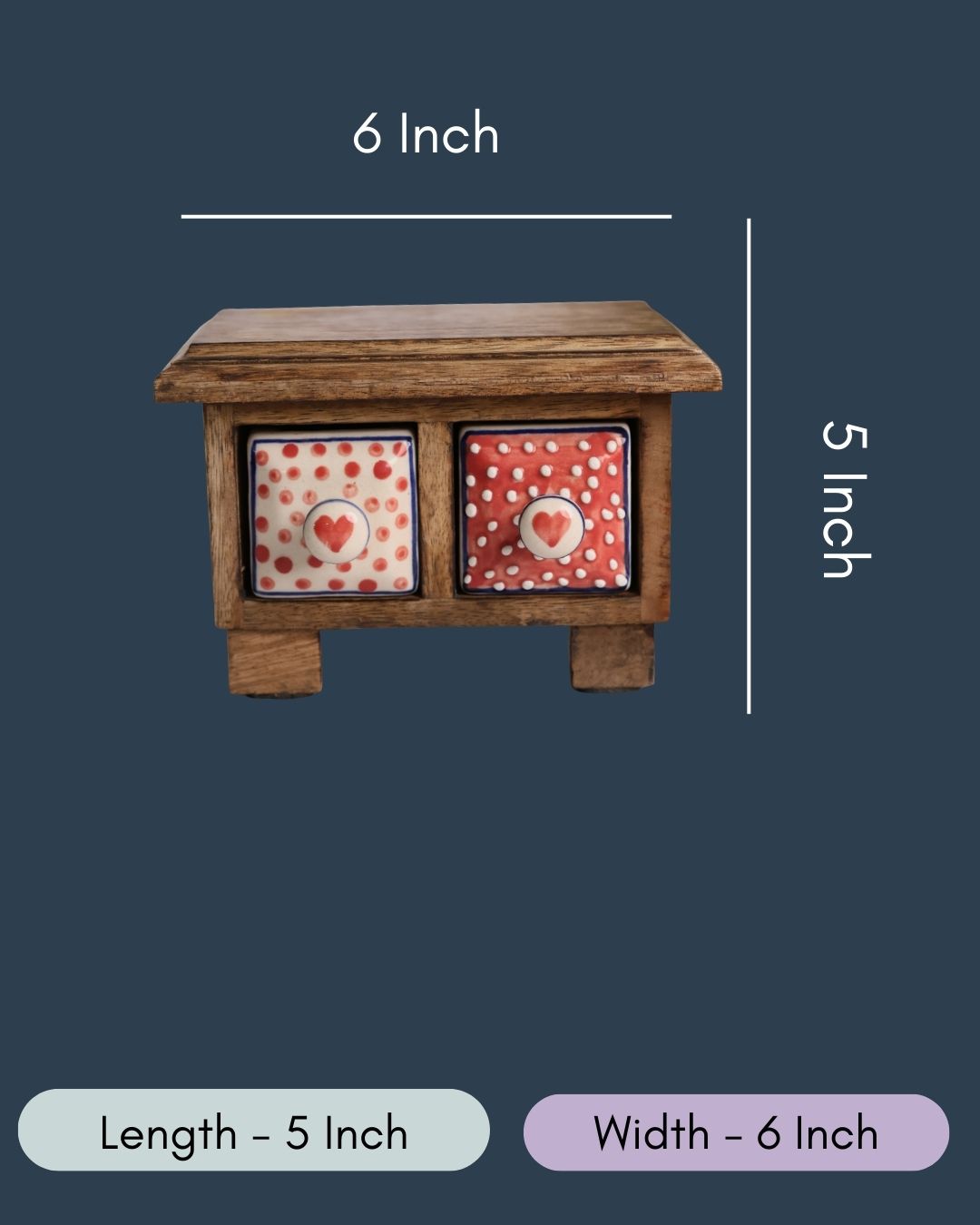 Wooden Decor Drawer -  Red Hearts
