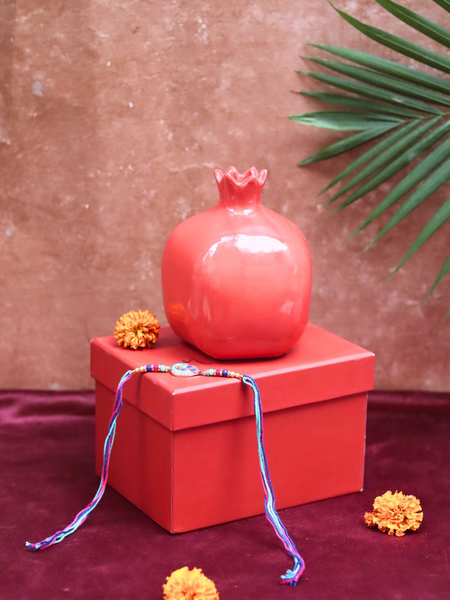 handmade lead free Red Anar vase rakhi Gift Box