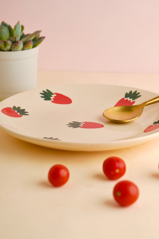 White & red handmade ceramic plate