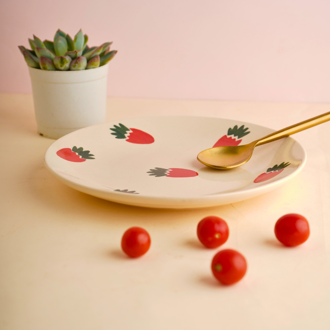 White & red handmade ceramic plate