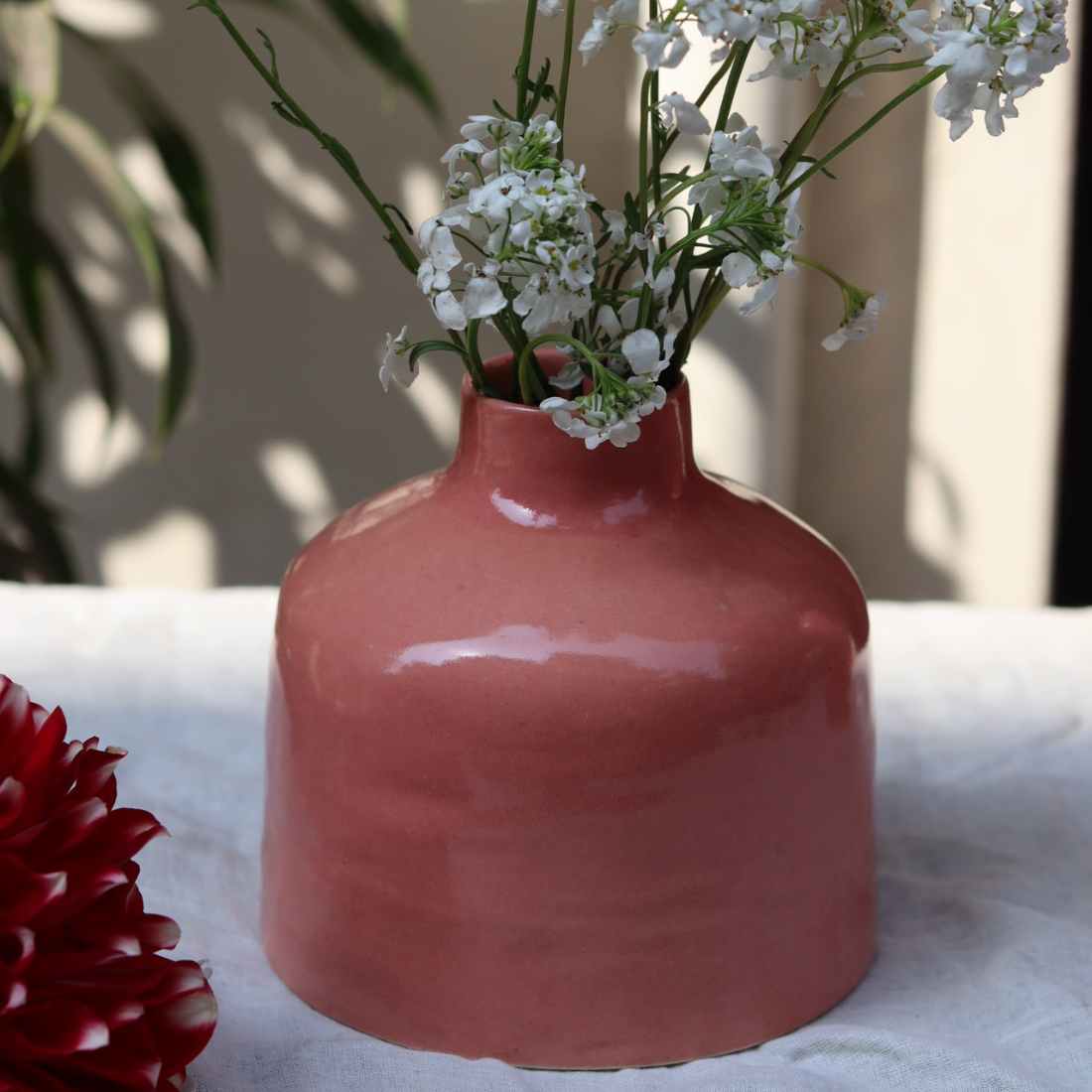 pink round vase handamde in india 