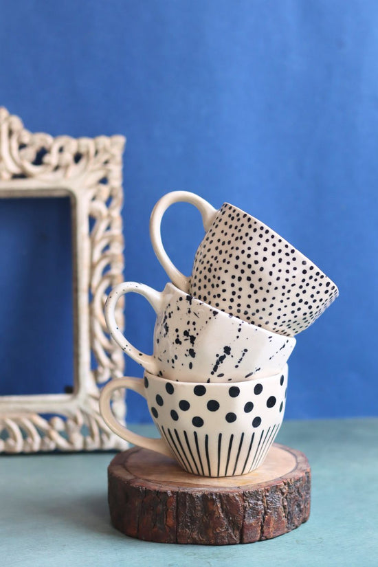 Set of 3 - Black & White Bliss Mugs made by ceramic