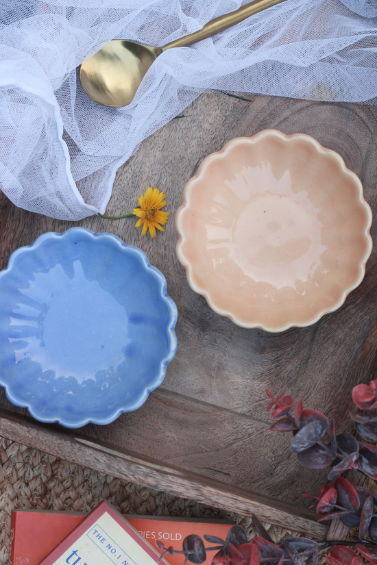 handmade yellow & blue ice cream bowl