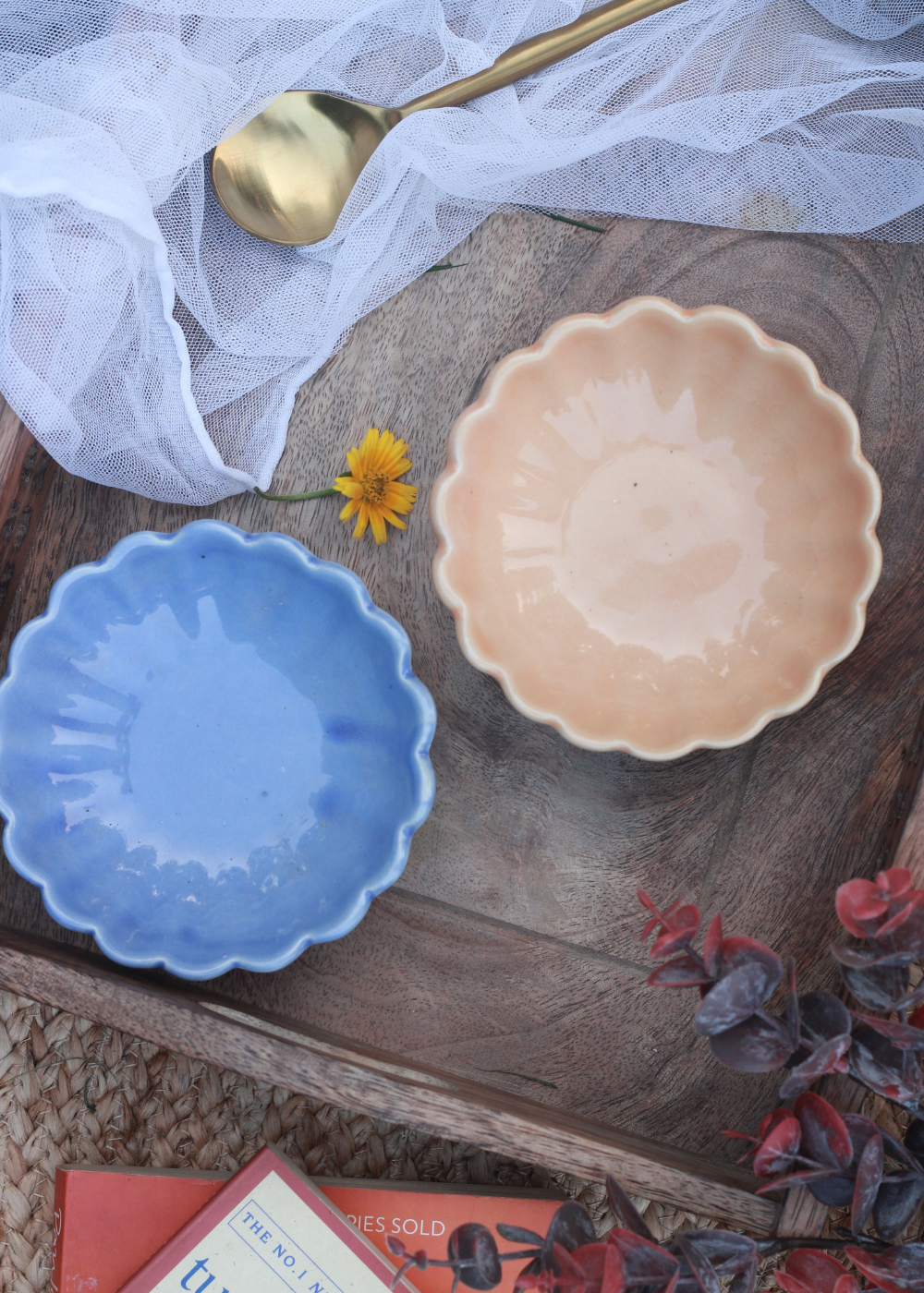 handmade yellow & blue ice cream bowl