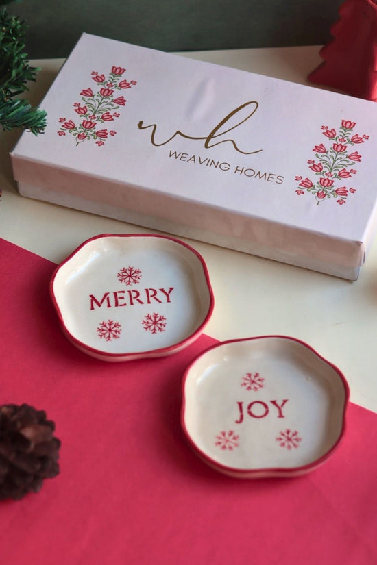 Merry & Joy Handmade Dessert plate in a Gift Box handmade in india